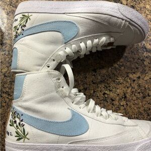 Women's White and Blue High-Top Sneakers
